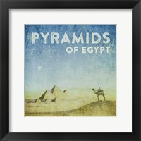 Framed Vintage Pyramids of Giza with Camels, Egypt, Africa