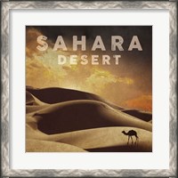 Framed Vintage Sahara Desert with Sand Dunes and Camel, Africa