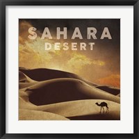 Framed Vintage Sahara Desert with Sand Dunes and Camel, Africa