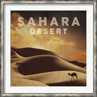 Framed Vintage Sahara Desert with Sand Dunes and Camel, Africa