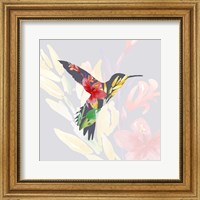 Framed Grey Floral Hummingbird