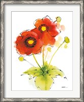 Framed Flores Rojas Green Leaves I