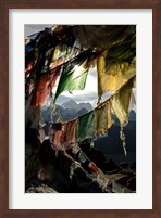 Framed Prayer flags on Summit of Gokyo Ri, Everest region, Mt Everest, Nepal