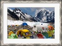 Framed Tents of Mountaineers Scattered along Khumbu Glacier, Base Camp, Mt Everest