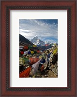 Framed Prayer flags, Everest Base Camp Trail, peak of Ama Dablam, Nepal