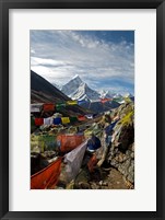 Framed Prayer flags, Everest Base Camp Trail, peak of Ama Dablam, Nepal