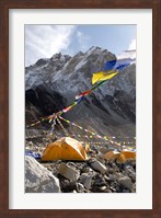 Framed Tents of mountaineers along Khumbu Glacier, Mt Everest, Nepal