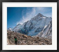 Framed Trekkers and porters on a trail, Khumbu Valley, Nepal