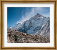 Framed Trekkers and porters on a trail, Khumbu Valley, Nepal