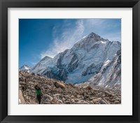 Framed Trekkers and porters on a trail, Khumbu Valley, Nepal