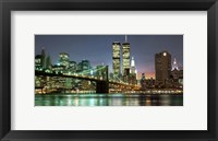 Framed Brooklyn Bridge and Twin Towers at Night