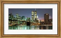 Framed Brooklyn Bridge and Twin Towers at Night