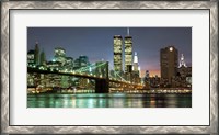 Framed Brooklyn Bridge and Twin Towers at Night