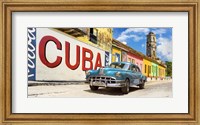 Framed Vintage Car and Mural, Cuba