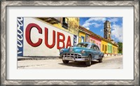 Framed Vintage Car and Mural, Cuba