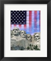 Framed American flag and Mt Rushmore