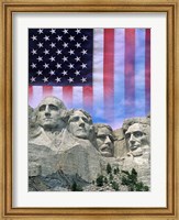 Framed American flag and Mt Rushmore