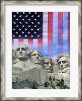 Framed American flag and Mt Rushmore