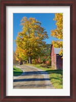 Framed Road beside Classic Farm in Autumn, New Hampshire