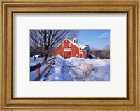 Framed Pony and Barn near the Lamprey River in Winter, New Hampshire