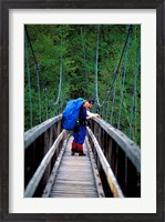 Framed Hikers on a Footbridge Across Pemigewasset River, New Hampshire