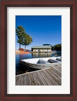 Framed Skiff and boathouse at Oliver Lodge on Lake Winnipesauke, Meredith, New Hampshire