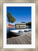 Framed Skiff and boathouse at Oliver Lodge on Lake Winnipesauke, Meredith, New Hampshire