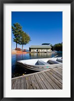 Framed Skiff and boathouse at Oliver Lodge on Lake Winnipesauke, Meredith, New Hampshire