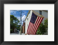 Framed New Hampshire, Portsmouth, Strawberry Banke Historic Area, building with US flag