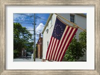 Framed New Hampshire, Portsmouth, Strawberry Banke Historic Area, building with US flag