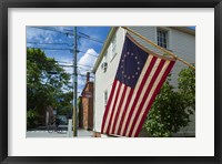 Framed New Hampshire, Portsmouth, Strawberry Banke Historic Area, building with US flag