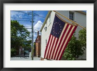 Framed New Hampshire, Portsmouth, Strawberry Banke Historic Area, building with US flag