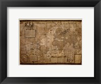 Framed Map of the World, c.1500's (antique style)