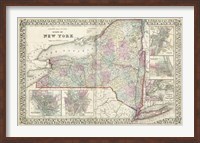 Framed Johnson's Map of New York