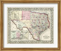 Framed Johnson's Map of Texas