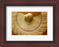 Framed Fiji, Lautoka, Woven grass and shell fan, craft