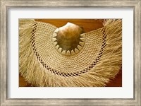 Framed Fiji, Lautoka, Woven grass and shell fan, craft