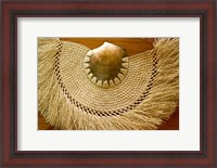 Framed Fiji, Lautoka, Woven grass and shell fan, craft