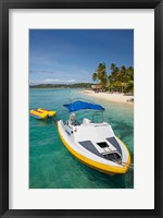 Framed Powerboat and banana boat, Plantation Island Resort, Malolo Lailai Island, Mamanuca Islands, Fiji