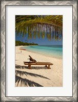 Framed Beach, palm trees and lounger, Plantation Island Resort, Fiji