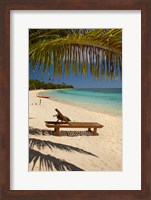 Framed Beach, palm trees and lounger, Plantation Island Resort, Fiji