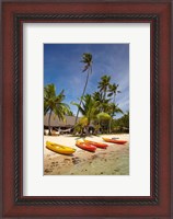 Framed Kayak on the beach, and waterfront bure, Mamanuca Islands, Fiji