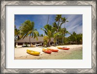 Framed Kayak on the beach, and waterfront bure, Plantation Island Resort, Malolo Lailai Island, Mamanuca Islands, Fiji