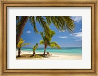 Framed Beach, palm trees and lounger, Plantation Island Resort, Malolo Lailai Island, Mamanuca Islands, Fiji