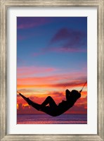 Framed Woman in hammock at sunset, Coral Coast, Viti Levu, Fiji