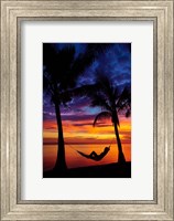 Framed Woman in hammock, and palm trees at sunset, Coral Coast, Viti Levu, Fiji