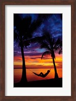 Framed Woman in hammock, and palm trees at sunset, Coral Coast, Viti Levu, Fiji