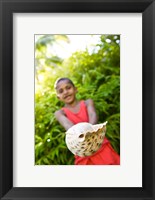 Framed Village boy with large sea shell, Beqa Island, Fiji