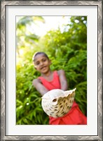 Framed Village boy with large sea shell, Beqa Island, Fiji