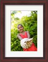 Framed Village boy with large sea shell, Beqa Island, Fiji